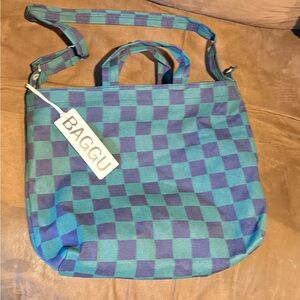 Baggu Blue / Green Check Horizontal Duck Bag NWT